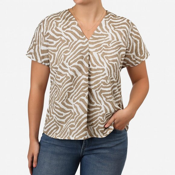 Cato Women's Short Sleeves Stripes V Neck Pullover Top Size M - Picture 1 of 4